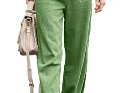 Women’s Elastic Waist Solid Color Belted Loose Trousers