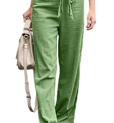 Women’s Elastic Waist Solid Color Belted Loose Trousers