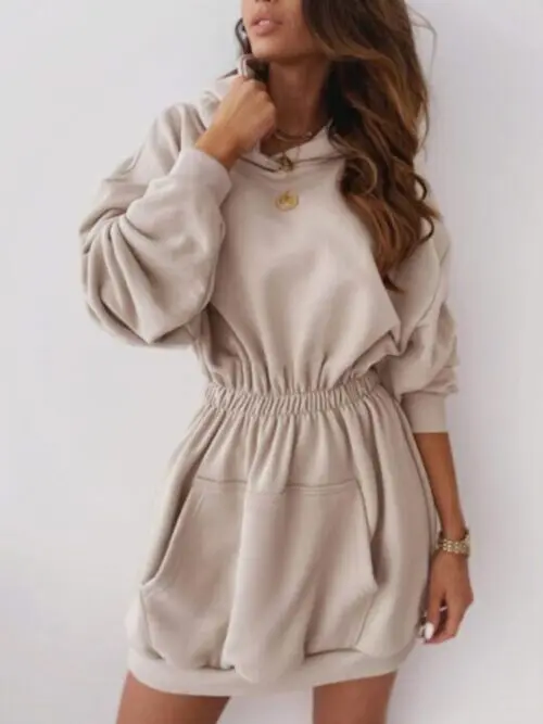 Waist Long Plus Fleece Hooded Sweat Dresser