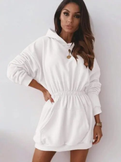 Waist Long Plus Fleece Hooded Sweat Dresser