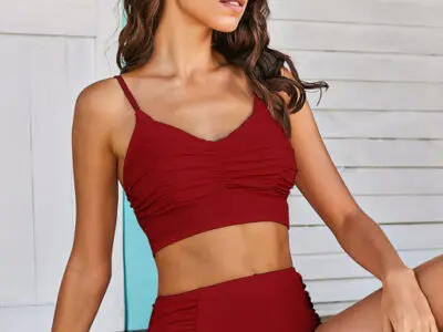 Adjustable Shoulder Strap Sexy Stretch Top and High Waist Bikini Set