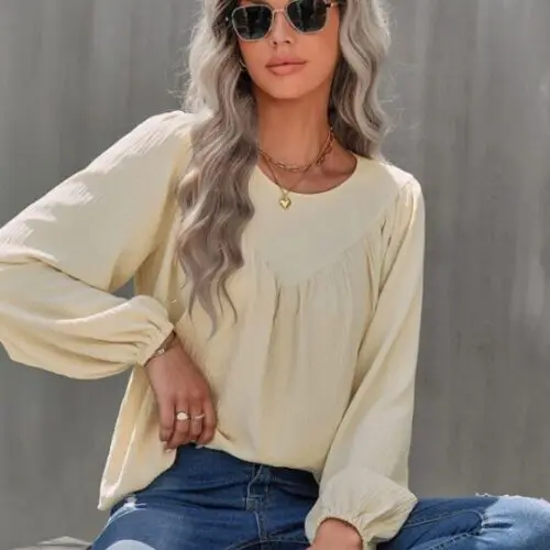 Casual Loose Round Neck Solid Color Pullover Shirt
