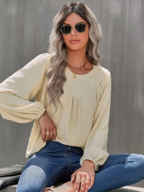 Casual Loose Round Neck Solid Color Pullover Shirt
