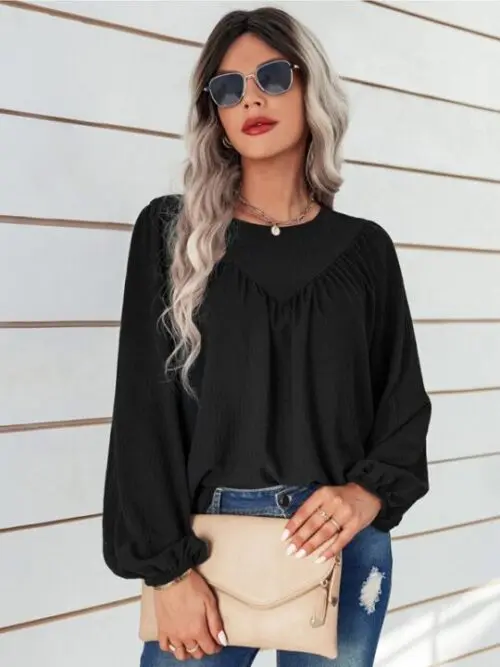 Casual Loose Round Neck Solid Color Pullover Shirt
