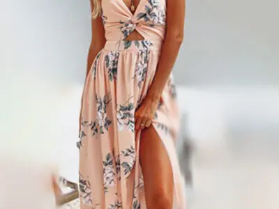 Super Sexy Halter V-Neck Print Dress