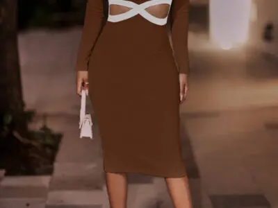 Round Neck Loophole Package Hip Dress