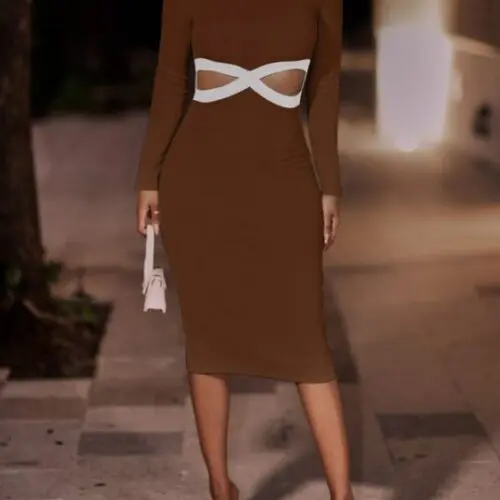 Round Neck Loophole Package Hip Dress