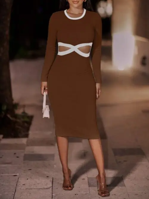 Round Neck Loophole Package Hip Dress