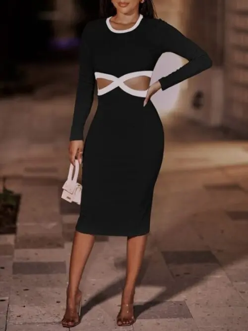 Round Neck Loophole Package Hip Dress