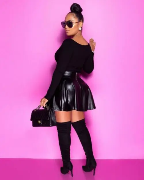 Chic High-Waist Swing Faux Leather Mini Skirt for Women