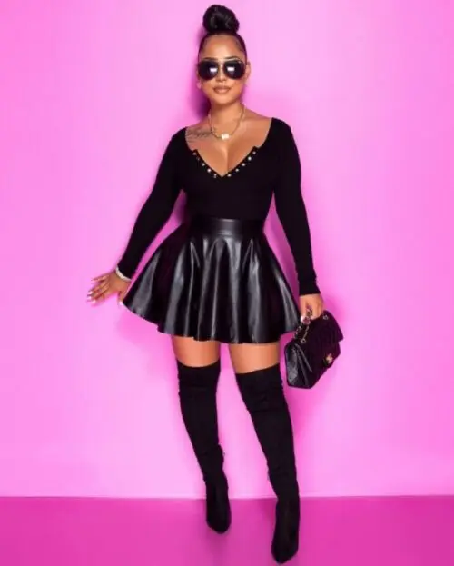 Chic High-Waist Swing Faux Leather Mini Skirt for Women