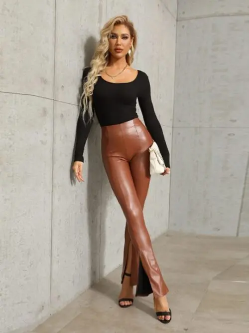 Effortlessly Chic High-Rise Faux Leather Pants with Slits