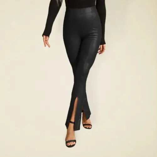 Effortlessly Chic High-Rise Faux Leather Pants with Slits