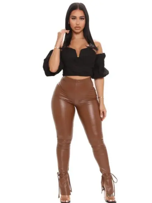 Micro Flared PU Leather Pants with Side Slit