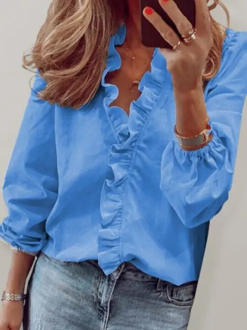 New Fashionable Design Long-sleeved Ruffled Shirt