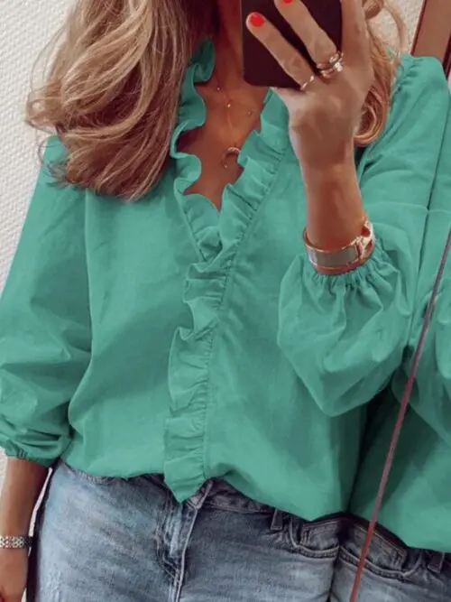 New Fashionable Design Long-sleeved Ruffled Shirt
