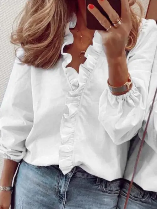 New Fashionable Design Long-sleeved Ruffled Shirt
