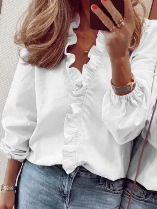 New Fashionable Design Long-sleeved Ruffled Shirt