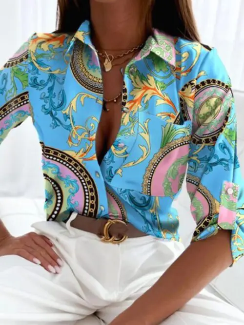 Printed Long Sleeve Shirt – Stylish Commuting Top