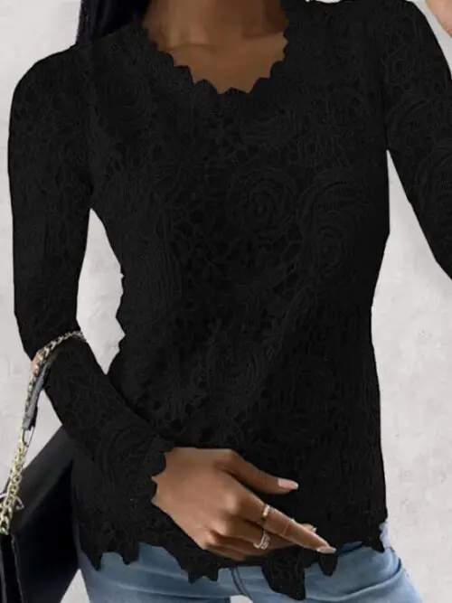 Casual and Elegant Long-Sleeved Lace Top