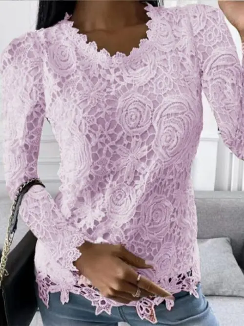 Casual and Elegant Long-Sleeved Lace Top