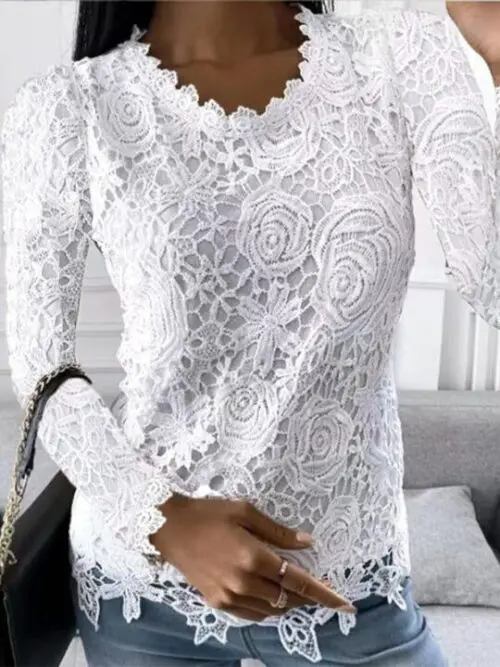 Casual and Elegant Long-Sleeved Lace Top