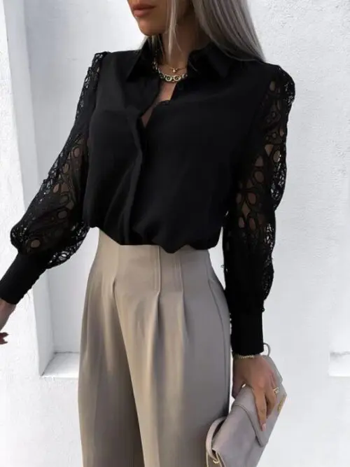 Women’s Color Lace Stitching Shirt