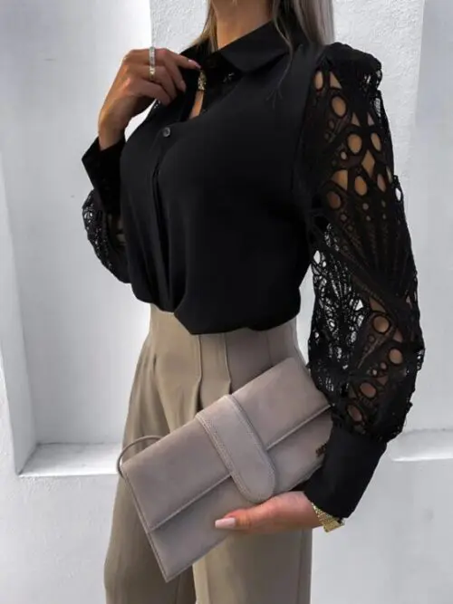 Women’s Color Lace Stitching Shirt