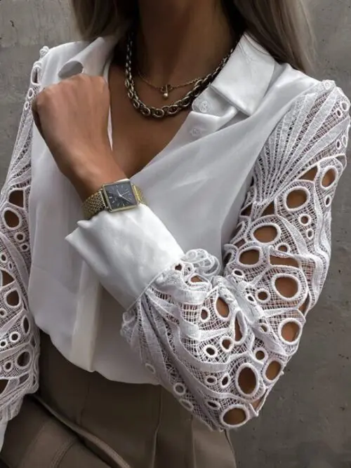 Women’s Color Lace Stitching Shirt
