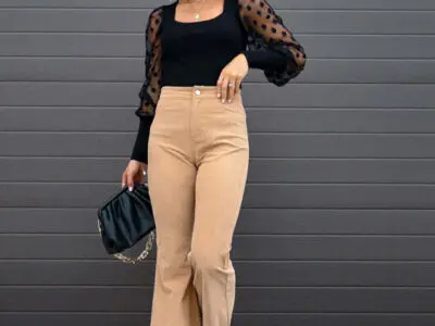 Solid Color High Waist Slim Flared Pants Corduroy High Waist Casual Pants