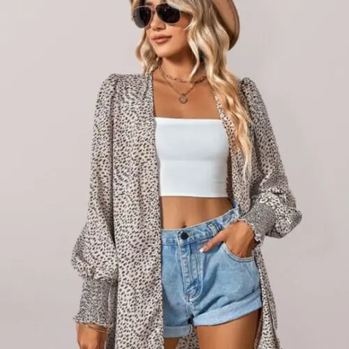 Leopard Print Balloon Sleeve Women’s Blouse