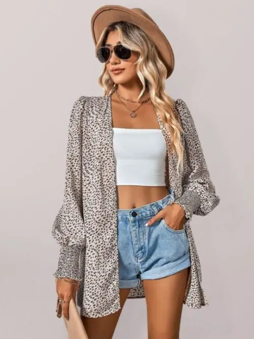 Leopard Print Balloon Sleeve Women’s Blouse
