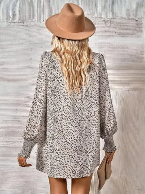 Leopard Print Balloon Sleeve Women’s Blouse
