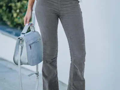 Solid Color High Waist Corduroy Flared Pants