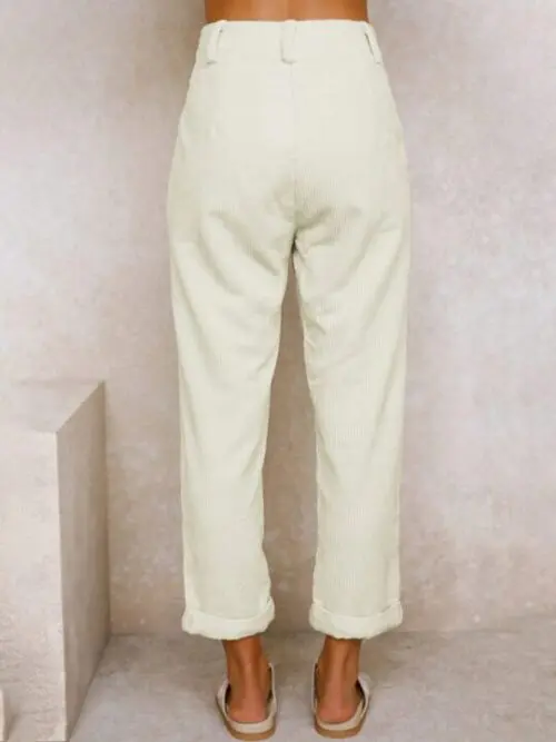 High Waist Lounge Pants – Solid Color Corduroy Loose Straight Leg Trousers