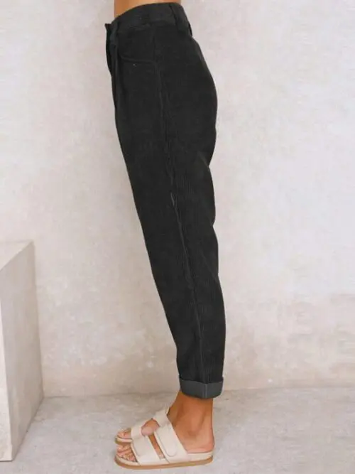 High Waist Lounge Pants – Solid Color Corduroy Loose Straight Leg Trousers