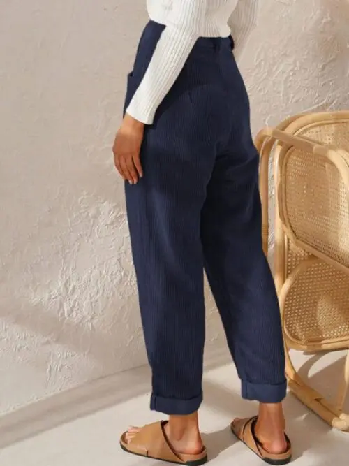 High Waist Lounge Pants – Solid Color Corduroy Loose Straight Leg Trousers