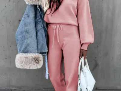 Turtleneck Solid Color Casual Suit with Long Sleeves