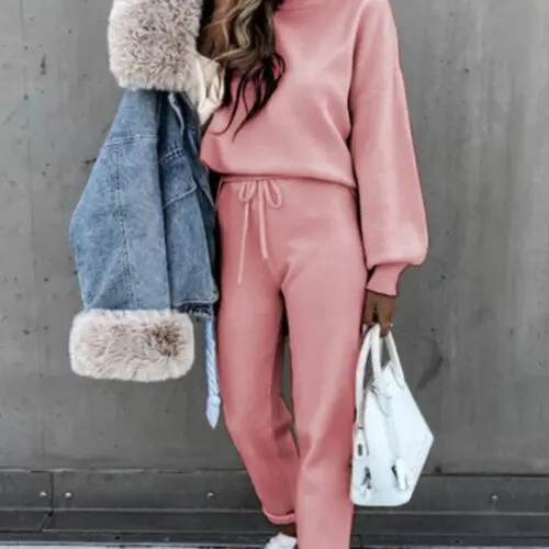 Turtleneck Solid Color Casual Suit with Long Sleeves