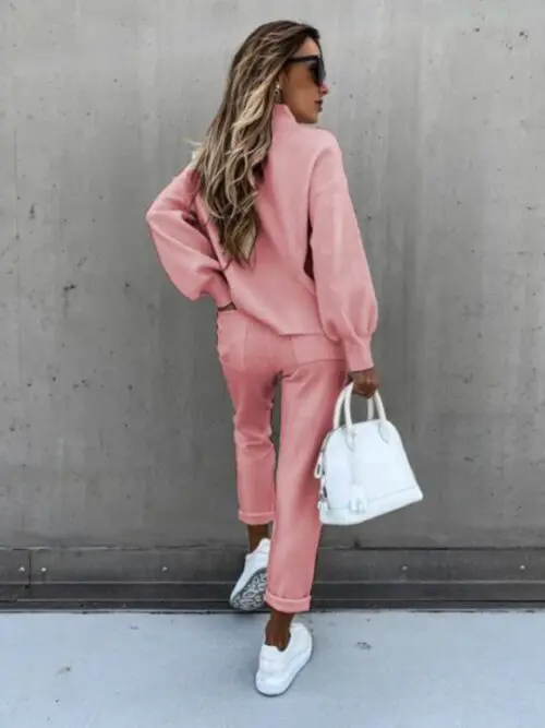 Turtleneck Solid Color Casual Suit with Long Sleeves