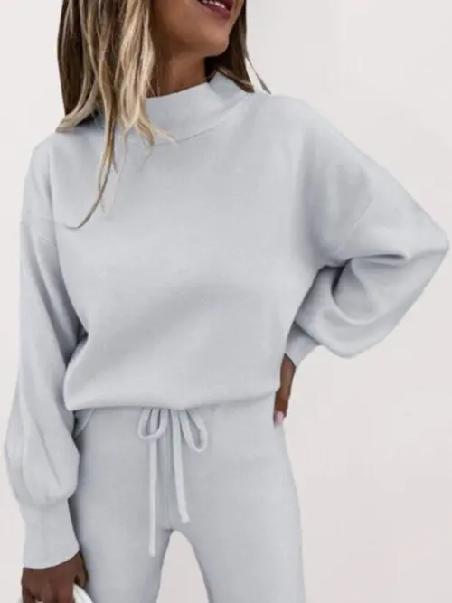 Turtleneck Solid Color Casual Suit with Long Sleeves