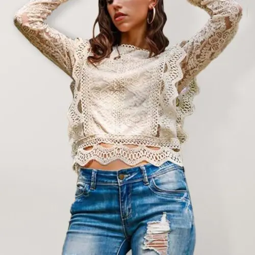 Elegantly Long Sleeve Lace Top with a Touch of Allure