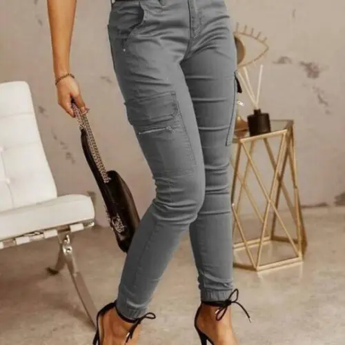 Low Waist Button-Down Solid Color Trousers Pockets