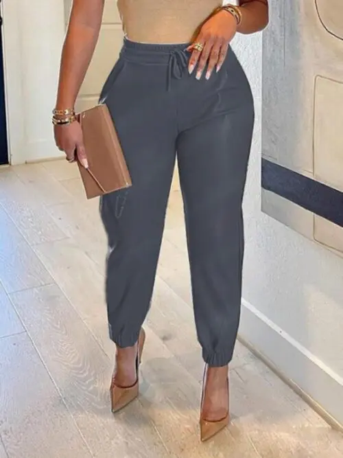 Chic Drawstring Pocket Leather Leggings for Women