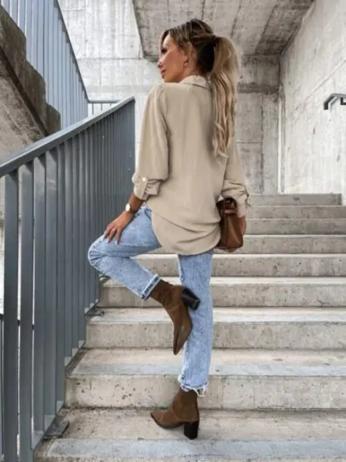 Chic Women's V-Neck Button Lapel Shirt - Simple Solid Color Pull-Sleeve Design
