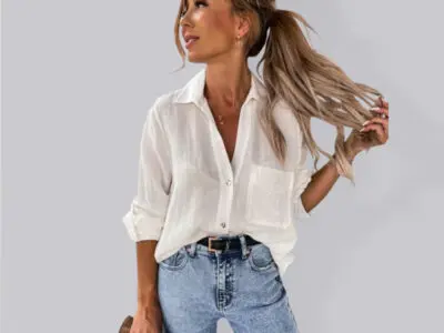 Chic Women's V-Neck Button Lapel Shirt - Simple Solid Color Pull-Sleeve Design