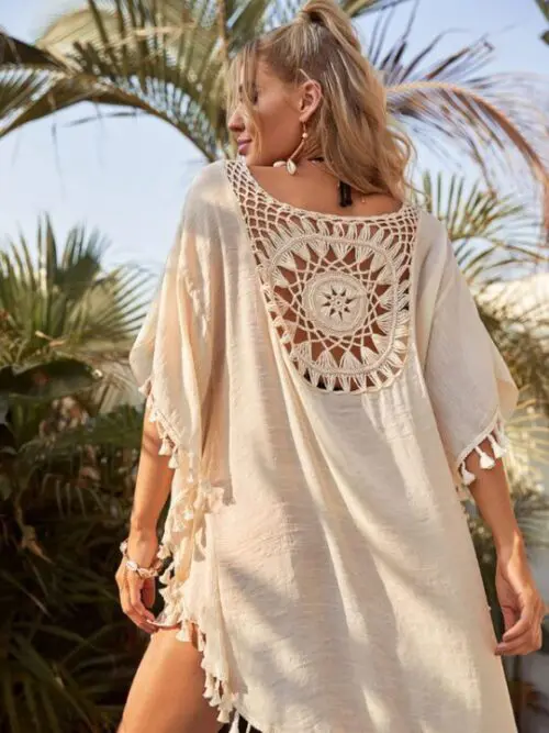 Loose Tassel Bikini Cover | Sexy Off-Shoulder with Hollow Design, Perfect for Beach and Ins