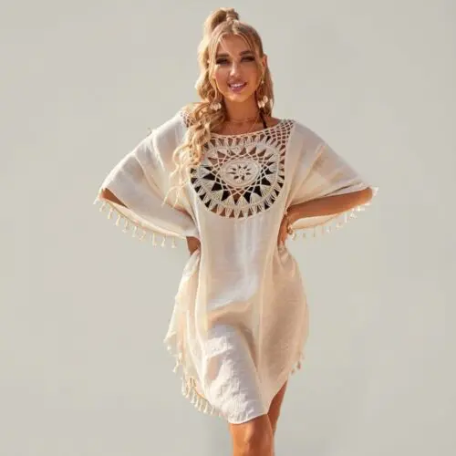 Loose Tassel Bikini Cover | Sexy Off-Shoulder with Hollow Design, Perfect for Beach and Ins