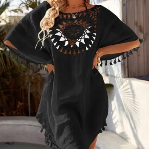 Loose Tassel Bikini Cover | Sexy Off-Shoulder with Hollow Design, Perfect for Beach and Ins
