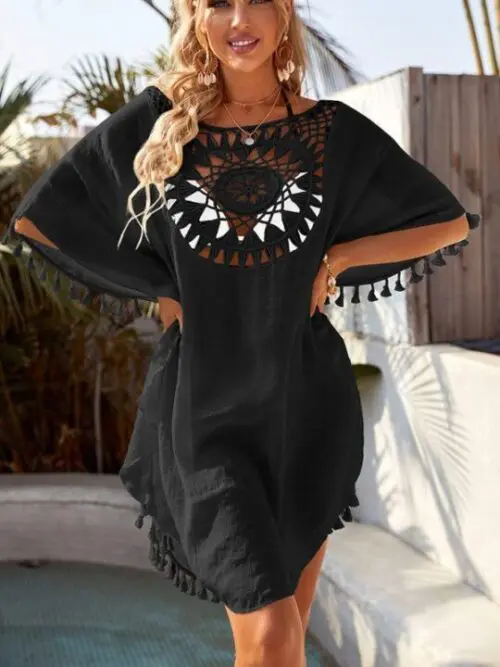 Loose Tassel Bikini Cover | Sexy Off-Shoulder with Hollow Design, Perfect for Beach and Ins